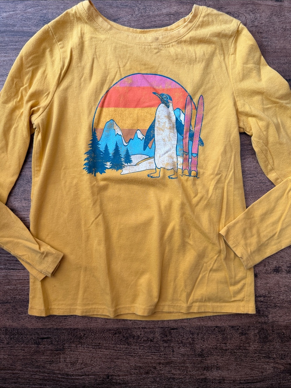 Kids' Yellow Penguin Graphic Long-Sleeve Tee size medium
